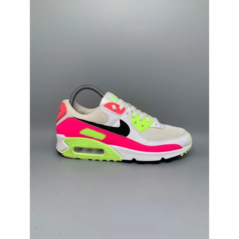 Nike Air Max 90 White Pink Volt Running Shoes CT1030-100 Women's Sz 8.5